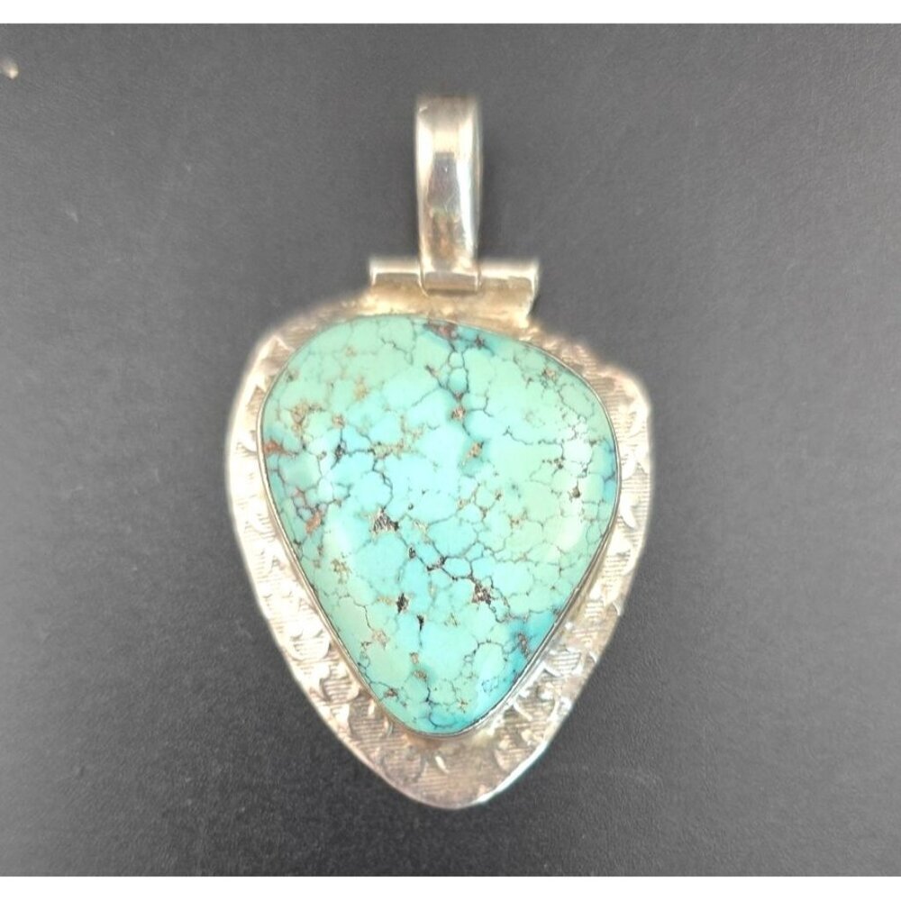 Vintage 925 Silver & Turquoise Pendant Southwestern  Frame 13.8g Teardrop